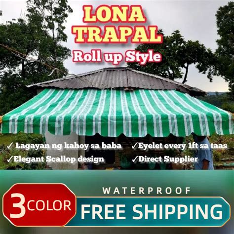 Lona Trapal Waterproof Makapal Stripes Tolda Trapal Awning Roll Up Tarp