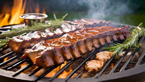 Bbq Temptation Close Up Of Mouthwatering Spare Ribs On The Grill Stock