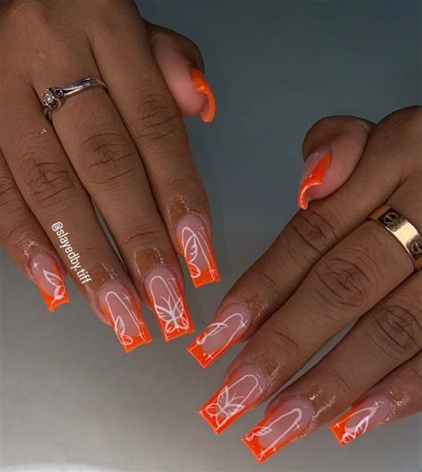 Orange Acrylic Nails Orange Nails Pretty Acrylic Nails Neon Orange