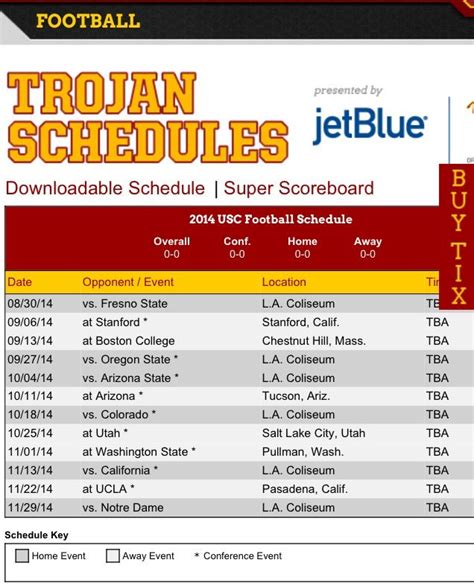 USC Trojans 2014 football schedule!!!! Can't wait for the season to ...