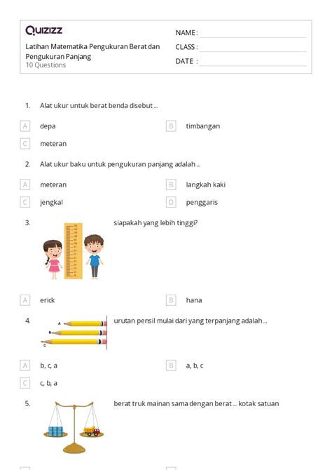 50 Lembar Kerja Pengukuran Dan Kesetaraan Untuk Kelas 1 Di Quizizz Gratis And Dapat Dicetak