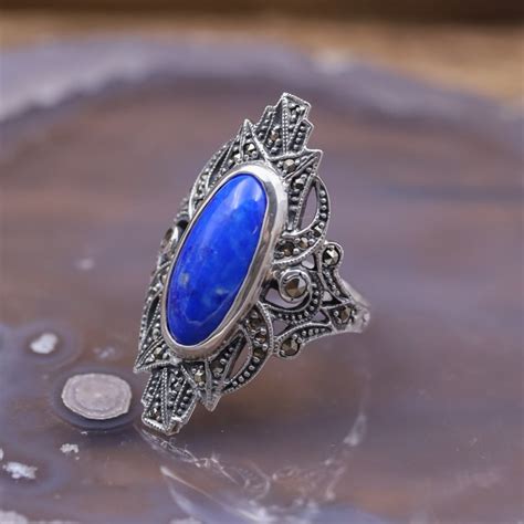 Bague D Exception En Argent Marcassites Et Pierre Lapis Lazuli