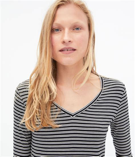 Long Sleeve Seriously Soft Striped V Neck Tee