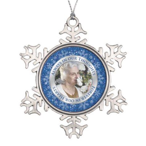 Memorial Photo Christmas Blue Silver Snowflake Pewter Christmas