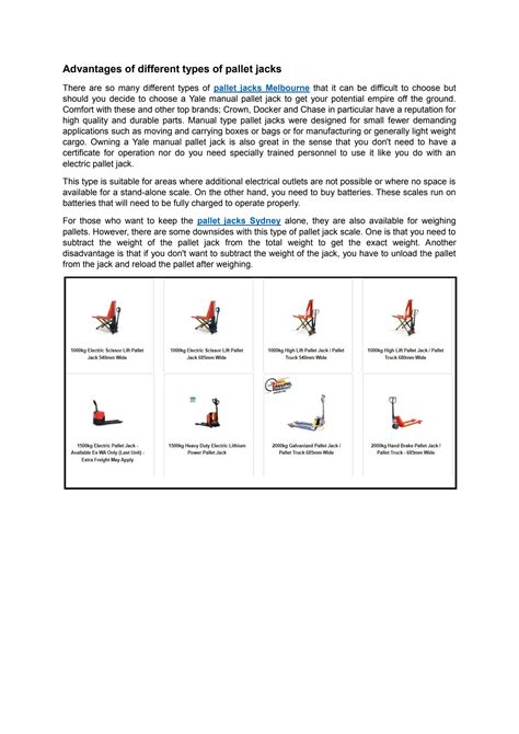 Advantages of different types of pallet jacks by palletjacks - Issuu