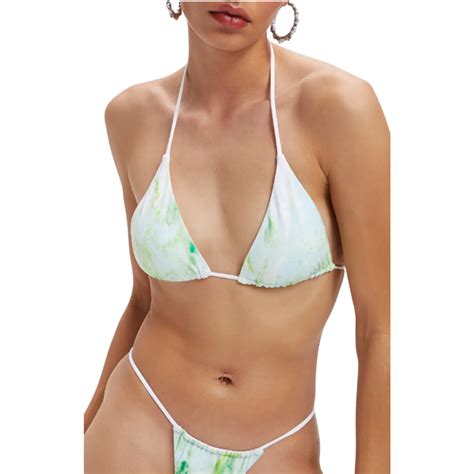 Good American Tiny Ties Triangle Bikini Top Green Marble • Price