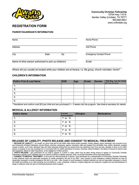 Awana Registration Form Fill Out And Sign Printable Pdf