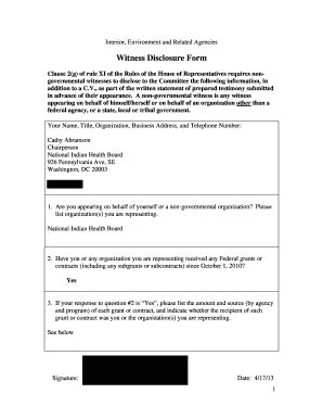 Fillable Online Docs House Witness Disclosure Form House Of