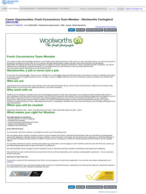 career opportunities fresh convenience team member woolworths