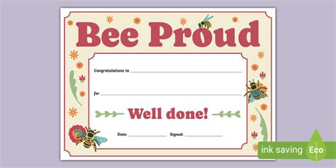 Bee Themed Bee Proud Certificate Profesor Hizo Twinkl