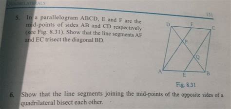 In A Parallelogram Abcd E And F Are The Mid Points Of Sides Ab And Cd