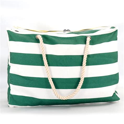 Wholesale Large Blue White Striped Beach Bag Big Oversized Cotton Canvas Shoulder Beach Tote Bag