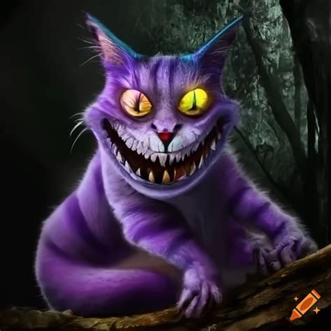 Cheshire Cat Monster With Glowing Yellow Eyes Lounging On A Tree On Craiyon