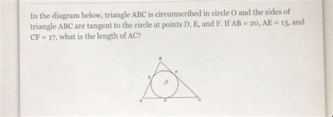 Solved In The Diagram Below Triangle ABC Is Circumscribed In Circle O