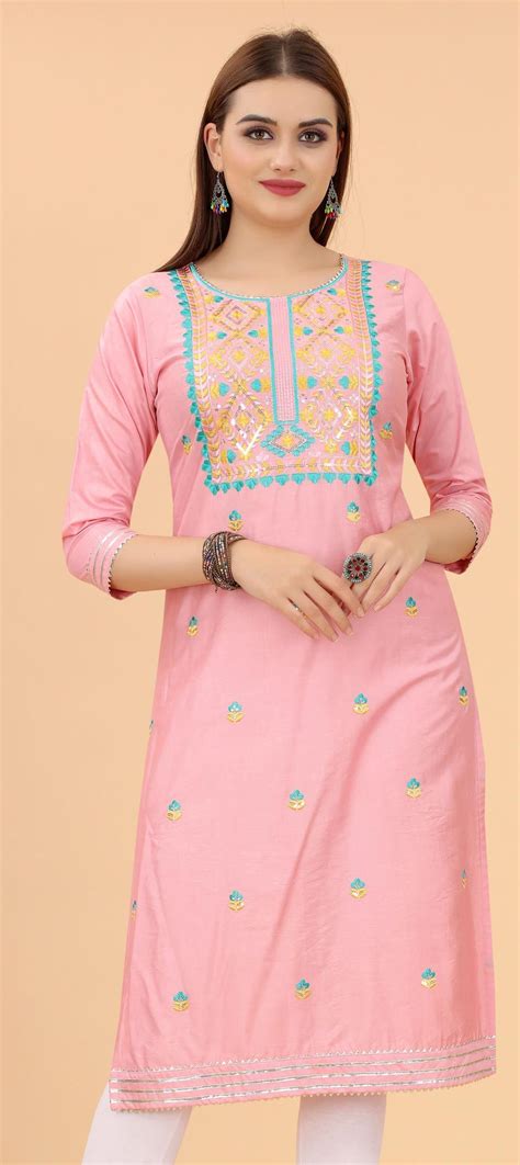 Casual Pink And Majenta Color Cotton Fabric Kurti 1830161