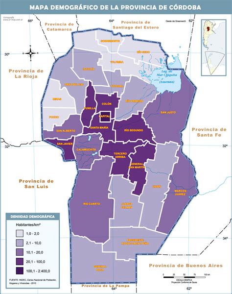 Demographic map of the Province of Córdoba, Argentina | Gifex