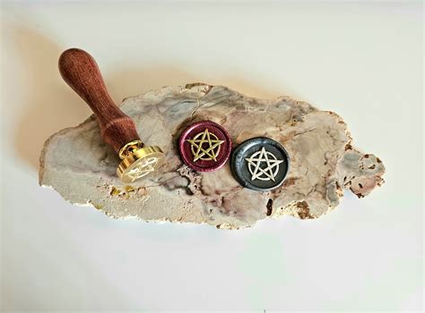 Wax Seal Stamp Pentacle Made Of Brass With Wooden Handle Wiccan Seal