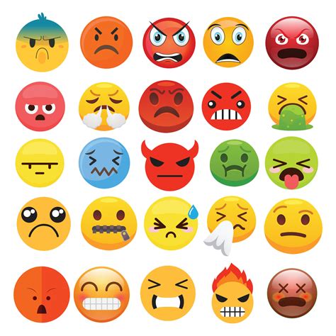 Emoji angry vector set. Emojis sad and serious yellow faces isolated in ...