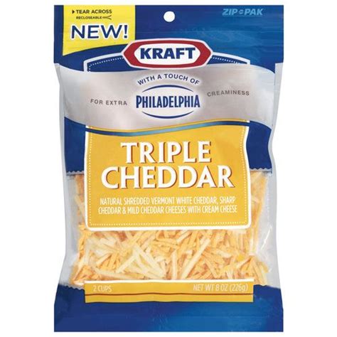 Kraft Shredded Triple Cheddar Cheese With A Touch Of Philadelphia 8 Oz