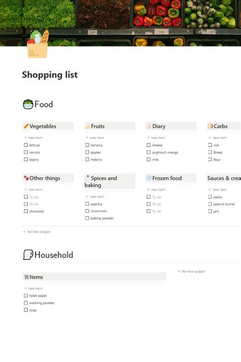 Notion Shopping List Notions Meal Planning Template Free Meal Planner