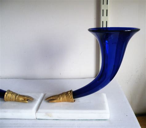 A Fine Pair Of Regency Cobalt Bristol Blue Glass Cornucopia