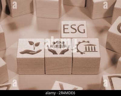 Esg Symbols On Wood Blocks As A Concept Of Company Management