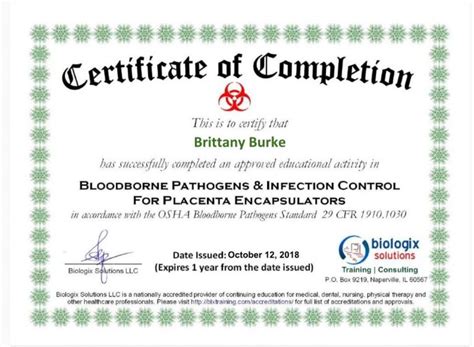 Osha Bloodborne Pathogen Training Certificate Free Printable Rd