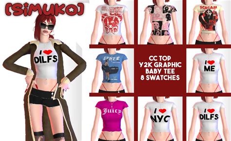 Simuko SIMUKO Y2K Graphic Baby Tees Sims New Sims 4 Teen Sims