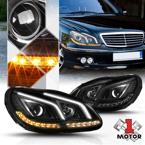 Black Projector Headlight Led Strips Drl Signal For Mercedes W