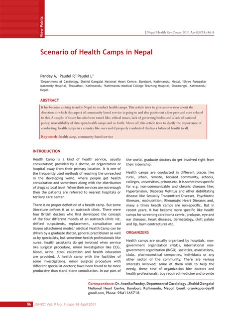 Pdf Scenario Of Health Camps In Nepal