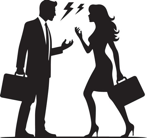 Minimal Angry Husband And Wife Couple Quarreling Black Color Vector