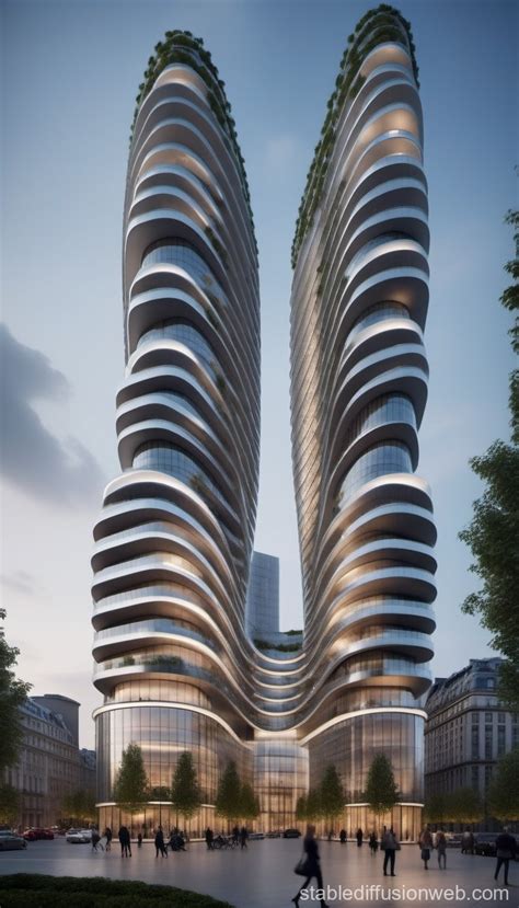 Parametric Dual Towers With Curved Facades And Triumphal Entrance