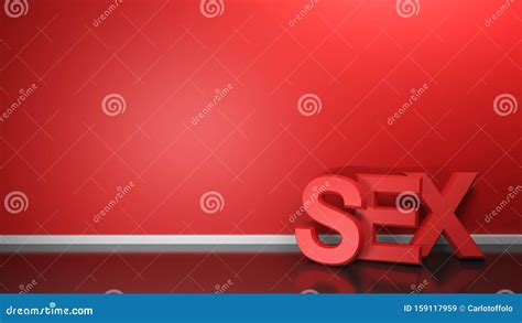 Sex In Red Letters Leaning At A Red Wall 3d Rendering Illustration