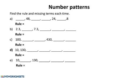 Number Patterns Worksheet Live Worksheets