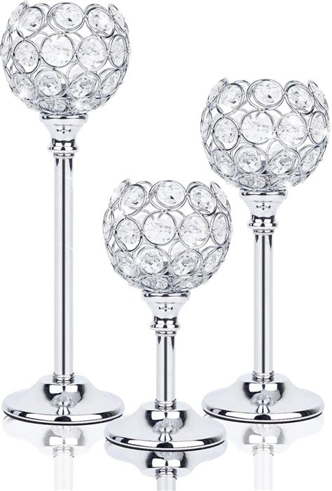 Crystal Candle Holders Set Of 3 Silver Event Supply