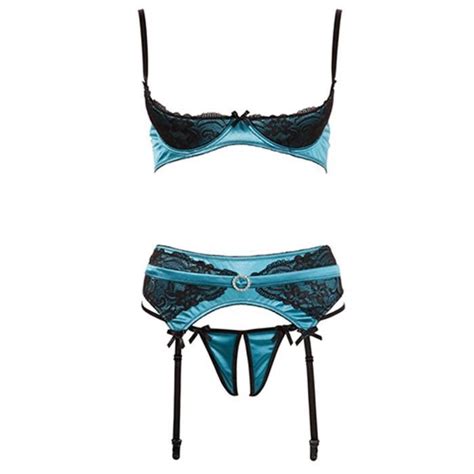 Ensemble De Lingerie JADE Set De Soutien Gorge Plateau Vert Avec Porte Jarretelles Et String