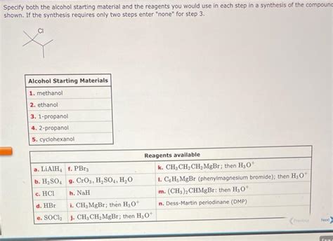 Solved Specify Both The Alcohol Starting Material And The