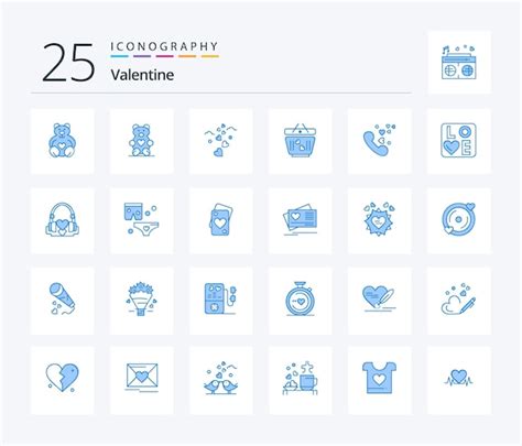 Paquete de iconos de color azul de san valentín 25 que incluye