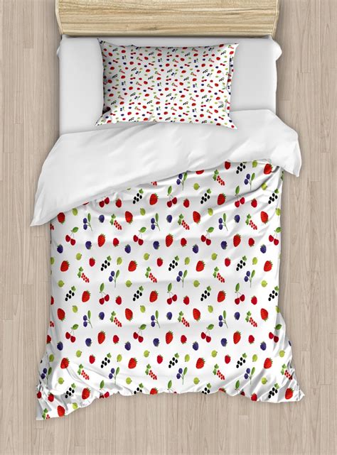 Cranberry Duvet Cover Set Twin Size Fresh Strawberry Berry Cherry