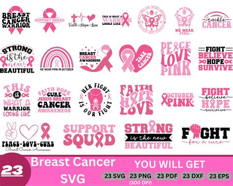 Breast Cancer Bundle Svg Cancer Awareness Svg Cancer Ribbon Svg Cancer Survivor Svg Pink