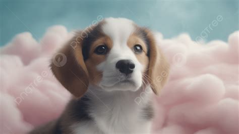 Beagle Puppy In Some Pink Clouds Background Beagle Blue Fur Cotton