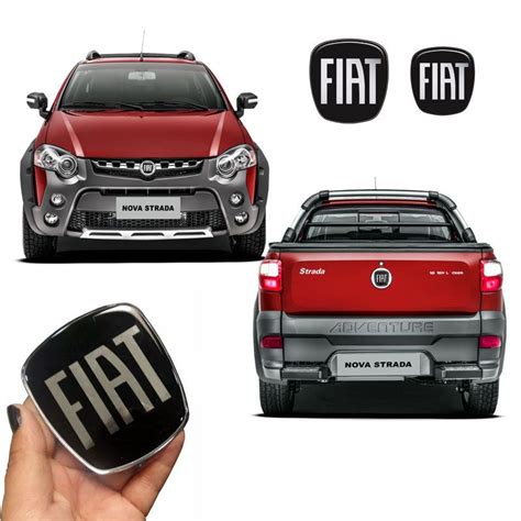 Kit Emblema Adesivo Traseiro E Dianteiro Fiat Strada Black Resinado