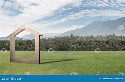 Imagem De Fundo Conceptual Do Sinal Home Concreto Na Estrada Asfaltada