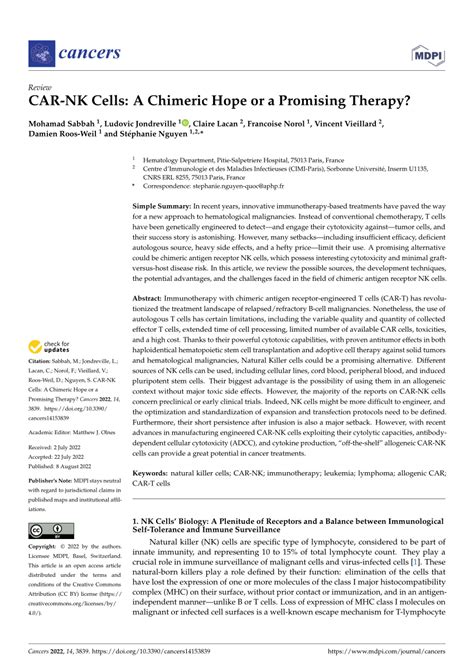 Pdf Car Nk Cells A Chimeric Hope Or A Promising Therapy