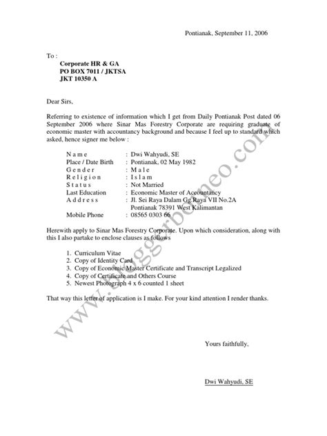 surat lamaran pekerjaan bahasa inggris finance  accounting