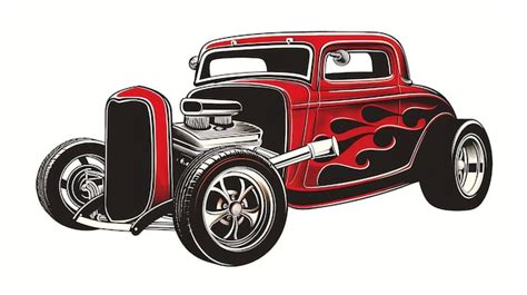 Classic Red Hot Rod With Flames Painted On The Side Premium AI Generated Image