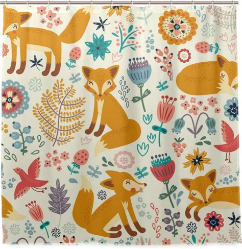 Dreamtimes Playing Foxes And Floral Scenery Bath Shower Curtain Liners