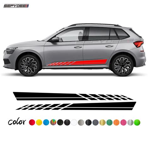 Pcs Checkered Graphic Car Door Side Skirt Stripes Stickers For Skoda