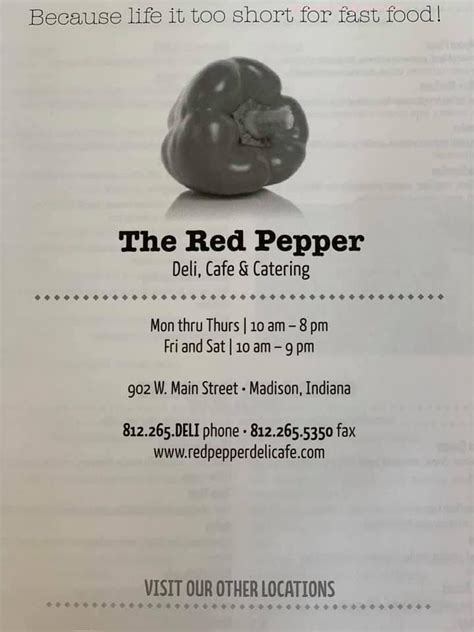 Menu at The Red Pepper restaurant, Madison