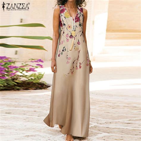 ZANZEA Women Beach Bohemia Tank Sundress Floral Print Vintage Loose